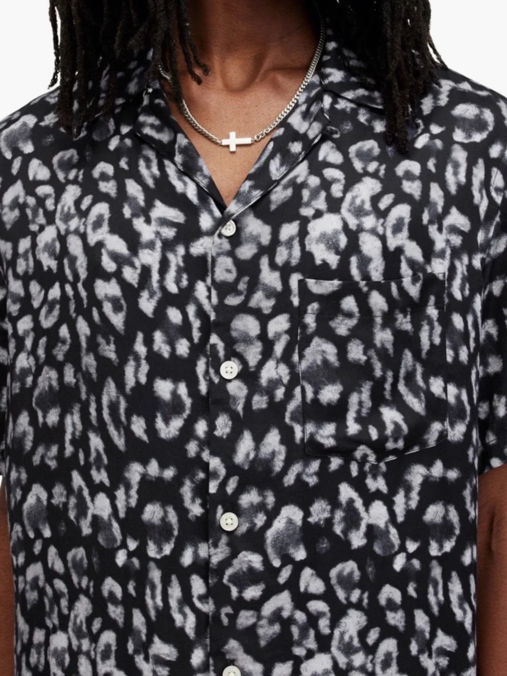 AllSaints Leopard Print Short Sleeve Camp Shirt - Picture 2 of 6